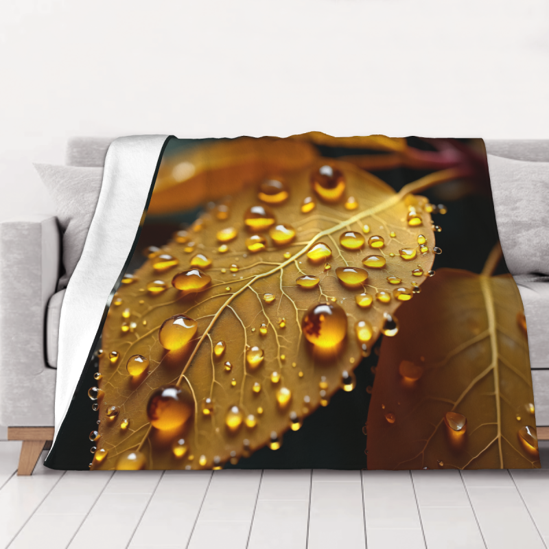 Couverture en flanelle horizontale 280g avec motif gouttes d'eau et feuilles d'automne Couverture en flanelle horizontale 280g avec motif gouttes d'eau et feuilles d'automne
