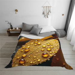 Couverture en flanelle horizontale 280g avec motif gouttes d'eau et feuilles d'automne
