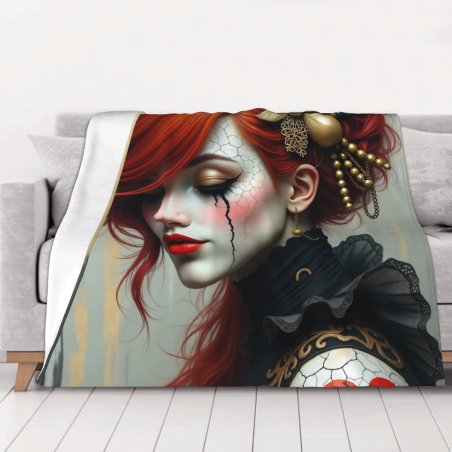 Couverture en flanelle horizontale 280g : Motif de femme rousse mystérieuse