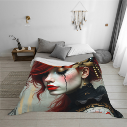 Couverture en flanelle horizontale 280g : Motif de femme rousse mystérieuse