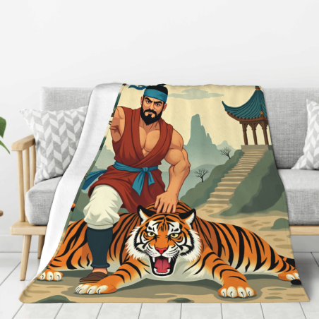 280g Flanell-Decke mit einseitigem Druck des Motivs Wu Song schlägt einen Tiger