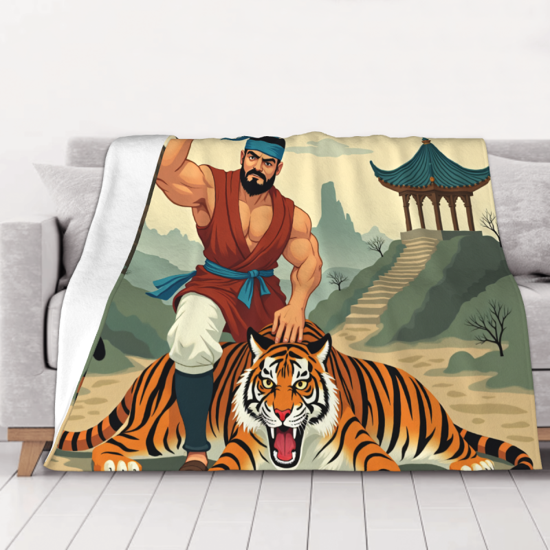 Manta de franela horizontal de 280g con diseño de Wu Song luchando contra el tigre Manta de franela horizontal de 280g con diseño de Wu Song luchando contra el tigre