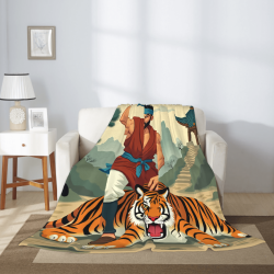Couverture en flanelle 280g avec impression recto du motif Wu Song battant un tigre