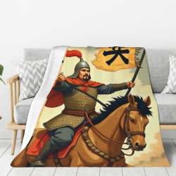 280g竖款古代武将图案法兰绒毛毯