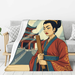 280g竖款古风仕女图案法兰绒毛毯