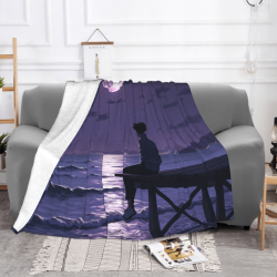 Coperta in flanella orizzontale da 280g stampata su un lato (Mare notturno al chiaro di luna)