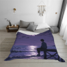 Coperta in flanella orizzontale da 280g stampata su un lato (Mare notturno al chiaro di luna)