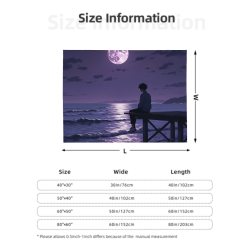 Couverture en flanelle horizontale de 280g imprimée d'un seul côté (Mer nocturne au clair de lune)
