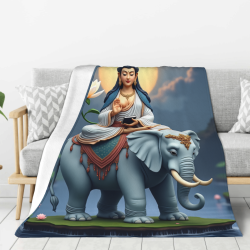관음보살 코끼리 탄 모양의 280g 수직 플란넬 담요