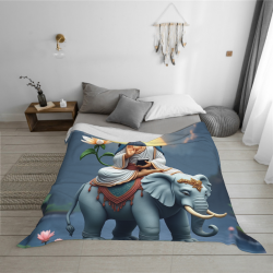 Couverture en flanelle de 280g à impression recto avec motif de Guanyin chevauchant un éléphant