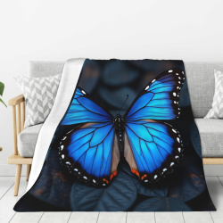 280g Vertical Blue Butterfly Print Flannel Blanket