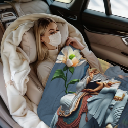 280g Single - Sided Printed Flannel Blanket with Guanyin Riding an Elephant Pattern