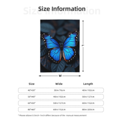 Manta de franela vertical 280g con estampado de mariposa azul
