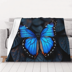 280g Einseitig Bedruckte Blaue Schmetterling Flanell Decke, Bequem, Warm und Für Mehrere Szenarien Geeignet