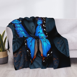 280g Einseitig Bedruckte Blaue Schmetterling Flanell Decke, Bequem, Warm und Für Mehrere Szenarien Geeignet
