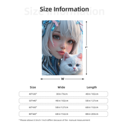 280g 세로형 플란넬 담요, 사랑스러운 소녀와 고양이 프린트