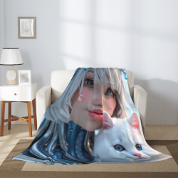 Manta de franela vertical de 280g con estampado de niña y gato adorable