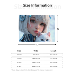 280g 横型フランネルブランケット: 美少女とかわいい猫のデザイン、温かなお供