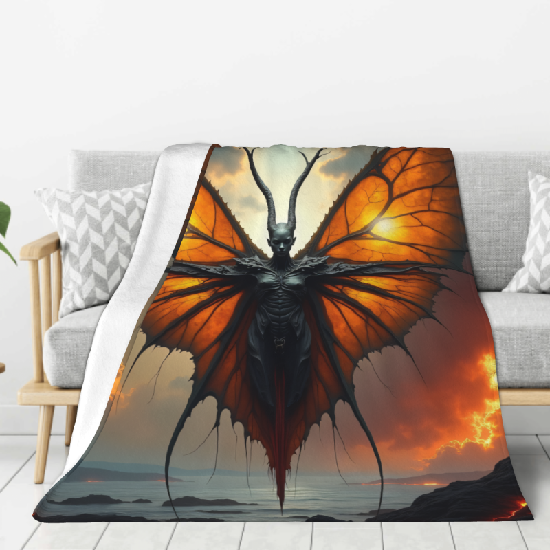 Coperta in flanella verticale 280g stampata su un lato con motivo a forma di farfalla demoniaca Coperta in flanella verticale 280g stampata su un lato con motivo a forma di farfalla demoniaca