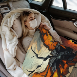280g 縦型片面プリント蝶型悪魔柄フランネルブランケット