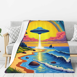 Manta de franela vertical de 280g con estampado de playa OVNI