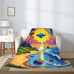 280g Vertical UFO Beach Pattern Flannel Blanket