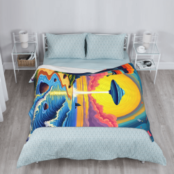280g Vertical UFO Beach Pattern Flannel Blanket