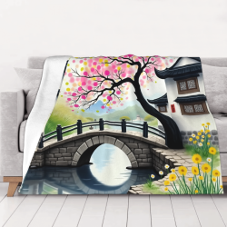 Coperta in flanella orizzontale 280g con motivo paesaggio stile cinese