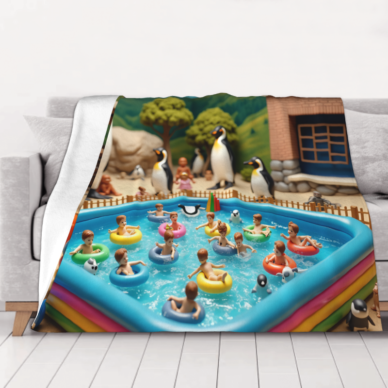 280g Horizontal Flannel Blanket (Fun Pool Penguin Pattern)