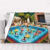 Manta de franela horizontal de 280g (Estampado divertido de pingüinos en la piscina)