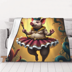 280g Horizontal Flannel Blanket with Adorable Pig Pattern