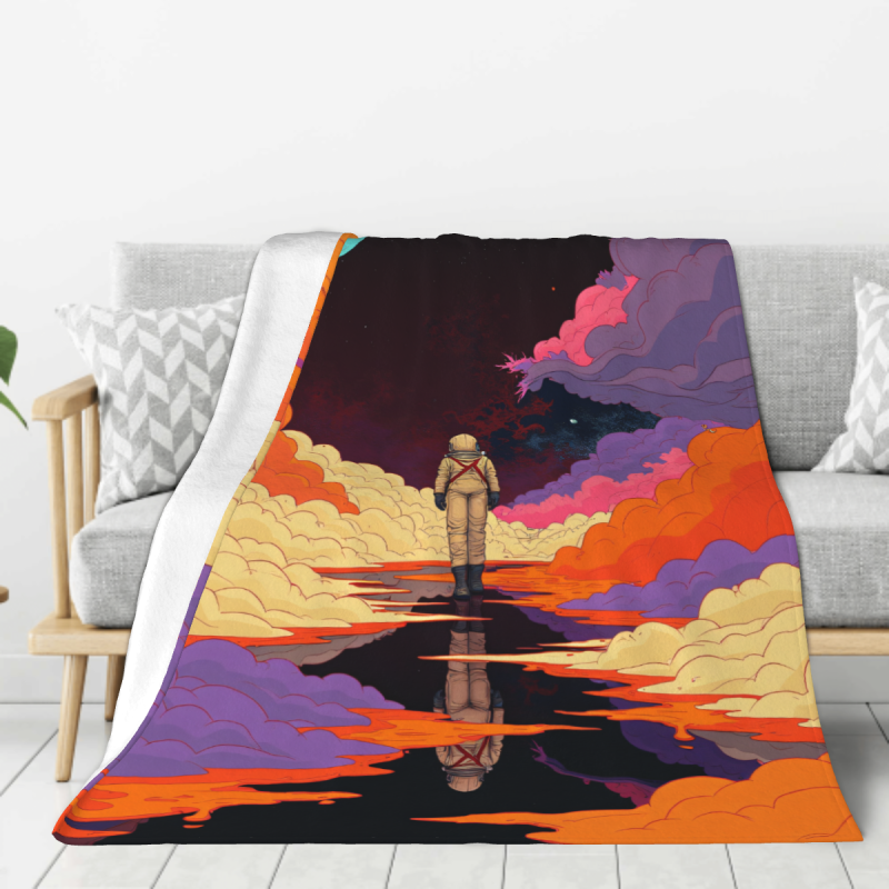 Couverture en flanelle verticale 280g avec motif astronaute Couverture en flanelle verticale 280g avec motif astronaute