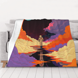 280g Horizontal Dreamy Astronaut Printed Flannel Blanket