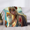 280g 소녀와 고양이 프린트 수평 플란넬 담요