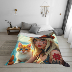 280g 소녀와 고양이 프린트 수평 플란넬 담요