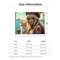 280g少女と猫柄の横型フラネルブランケット