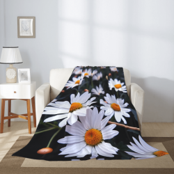 Coperta in flanella confortevole da 280 g, stile verticale, design a una sola faccia con stampa di margherite