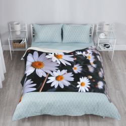 Coperta in flanella confortevole da 280 g, stile verticale, design a una sola faccia con stampa di margherite