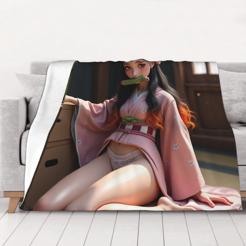 280g 단면 프린팅 플란넬 담요 (애니메이션 기모노 소녀 패턴)
