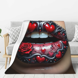Couverture en flanelle verticale 280g avec motif Cœur - Amour et Rose - Lèvres