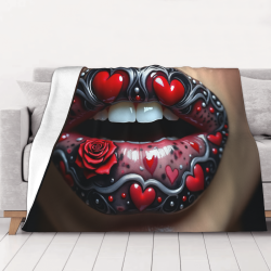 Couverture en flanelle horizontale 280g avec motif de lèvres rouges et cœurs