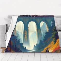 280g horizontale Flanell-Decke mit einseitigem Druck, Brückenlandschaft-Muster