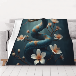 Coperta in Flanella Orizzontale da 280g, Motivo Serpent e Fiore Unico