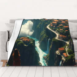 Coperta in flanella orizzontale da 280g con stampa a un lato, motivo paesaggio mozzafiato