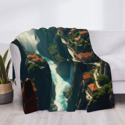 Manta de franela horizontal de 280g con estampado de un solo lado, patrón de paisaje impresionante