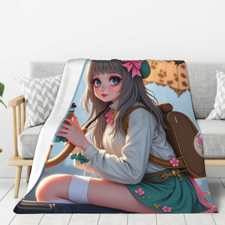 Coperta in flanella verticale 280g con adorabile motivo a ragazza anime