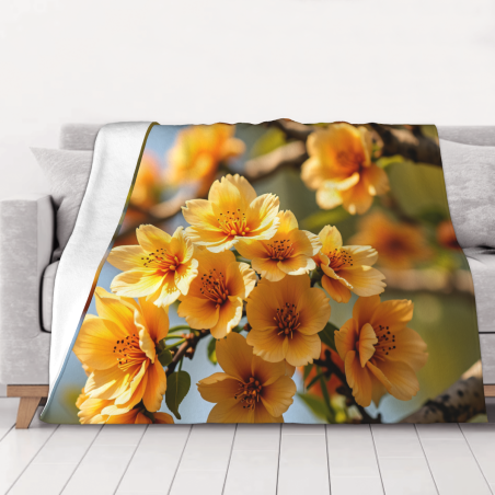 Manta de franela horizontal de 280g con estampado de flores amarillas