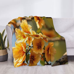 Couverture en flanelle horizontale 280g avec motif fleurs jaunes