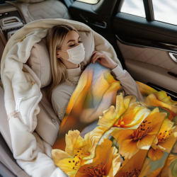 Couverture en flanelle horizontale 280g avec motif fleurs jaunes