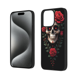 Coque iPhone 15/Pro/Max avec motif crâne et fleurs - okomall